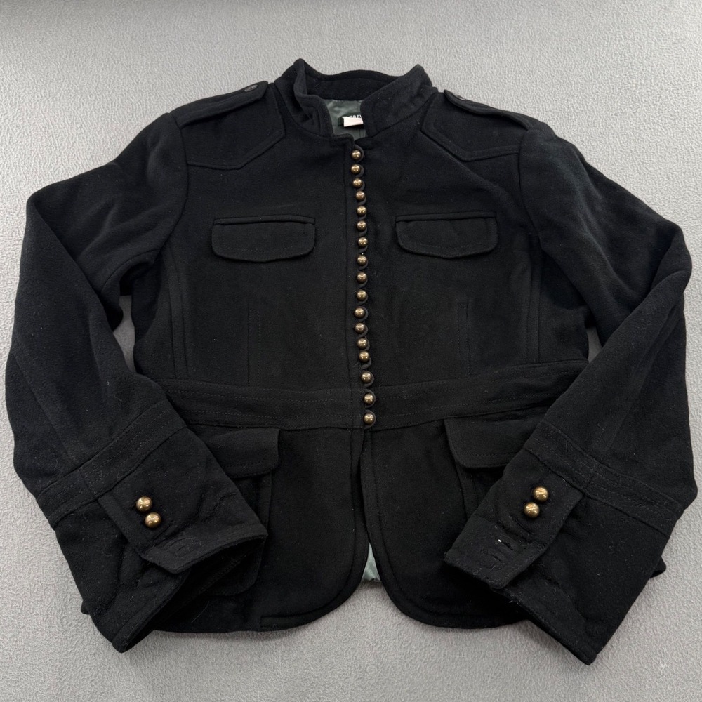 J.Crew Military Wool Jacket Sz 6 Black Brass Button Officer Steampunk Goth